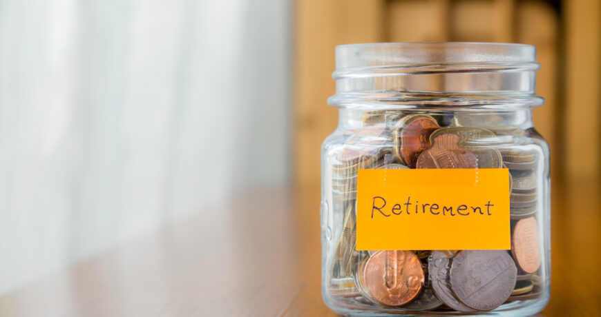 Jar with coins in it saving for retirement